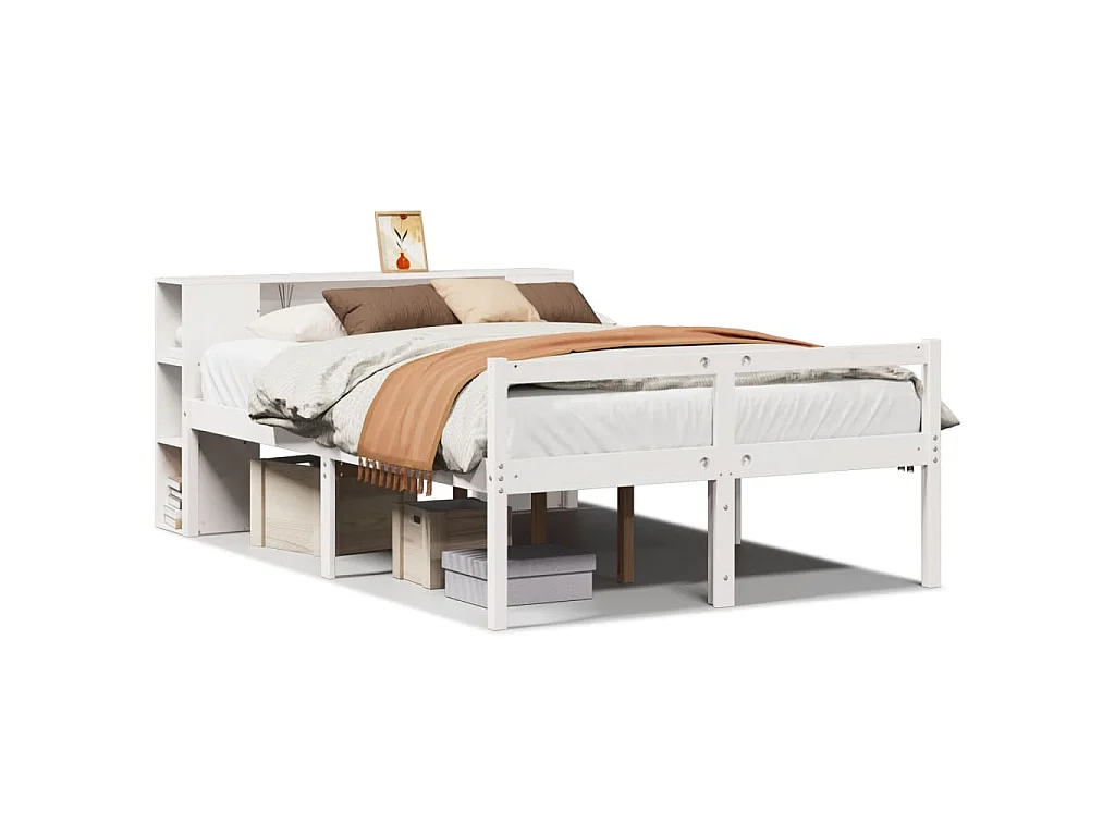 Lit bibliothèque sans matelas blanc 150x200 cm bois pin massif