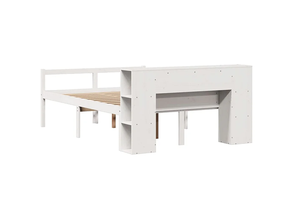 Lit bibliothèque sans matelas blanc 150x200 cm bois pin massif