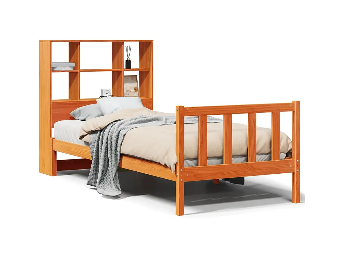 Lit bibliothèque sans matelas cire marron 100x200 cm pin massif