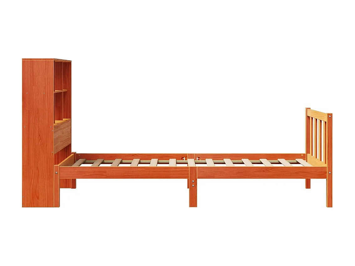 Bed met boekenkast zonder matras grenenhout wasbruin 100x200 cm