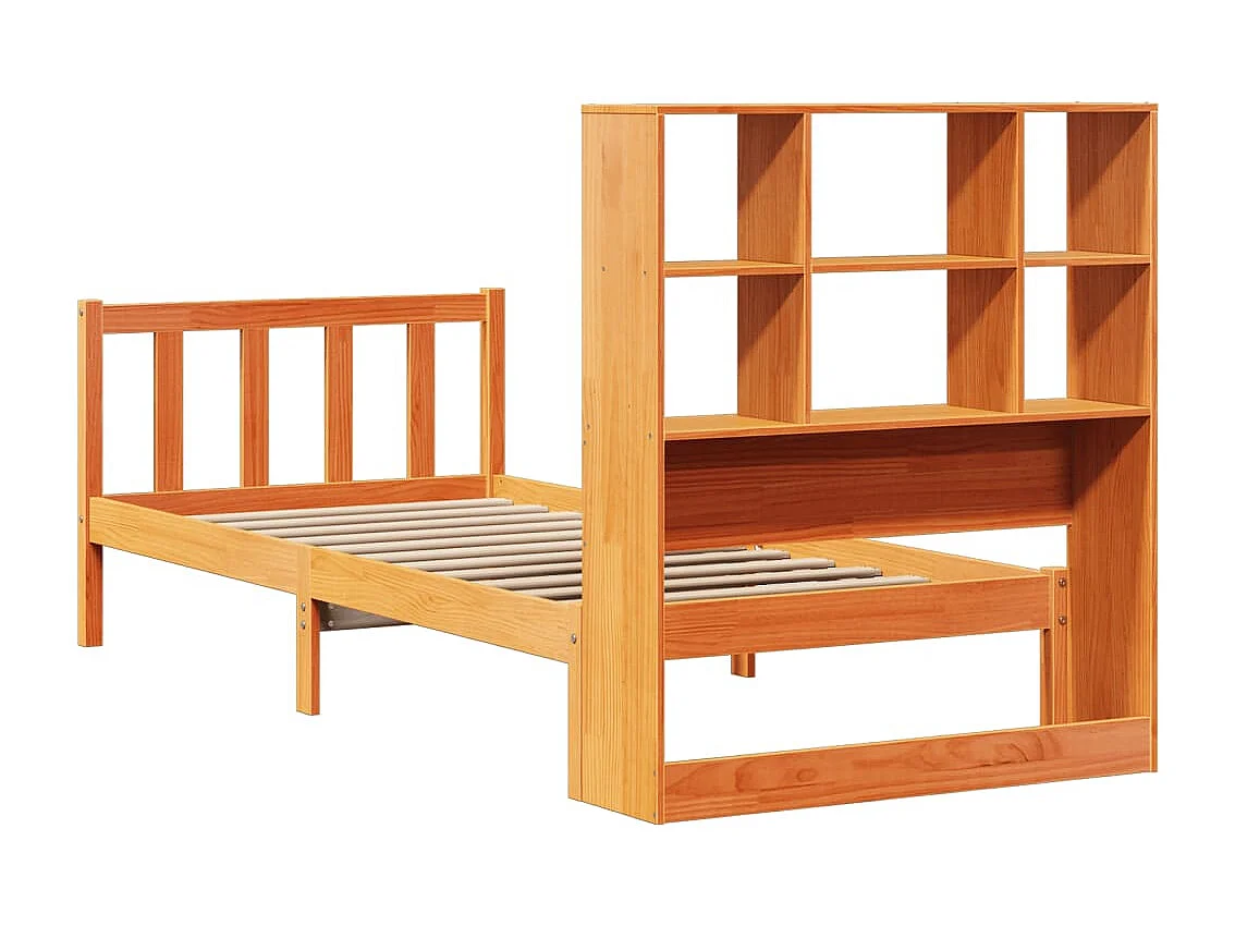Bed met boekenkast zonder matras grenenhout wasbruin 100x200 cm