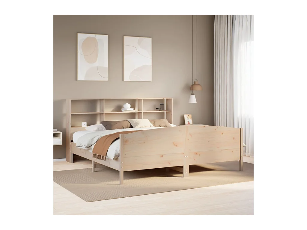 Lit bibliothèque sans matelas 180x200 cm bois massif de pin