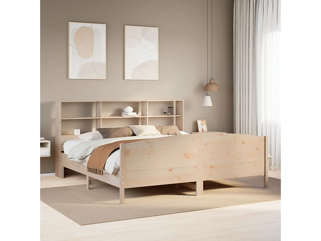 Massivholzbett mit Regal ohne Matratze 180x200 cm Kiefer