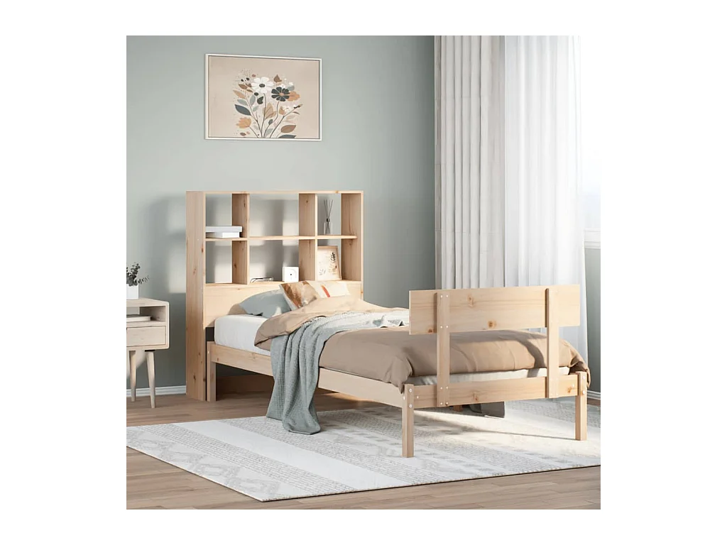 Lit bibliothèque sans matelas 90x200 cm bois de pin massif