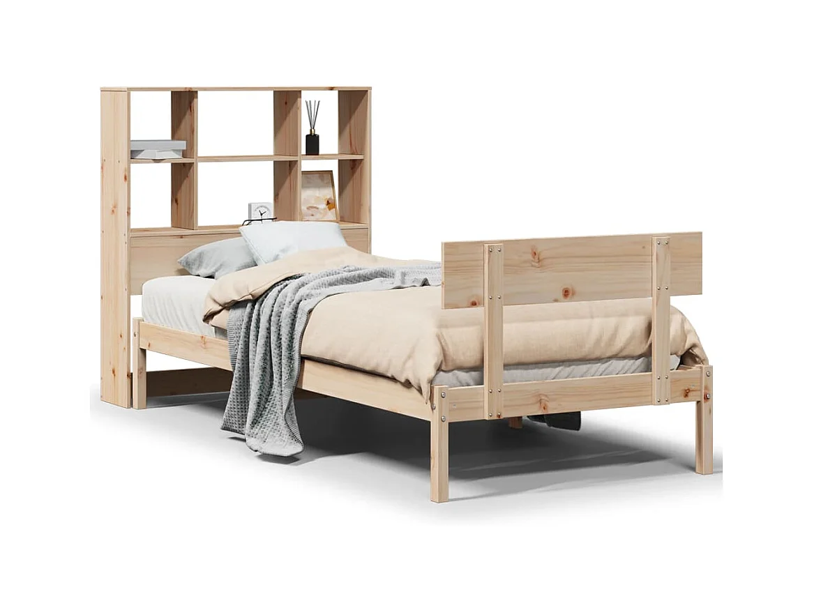Lit bibliothèque sans matelas 90x200 cm bois de pin massif