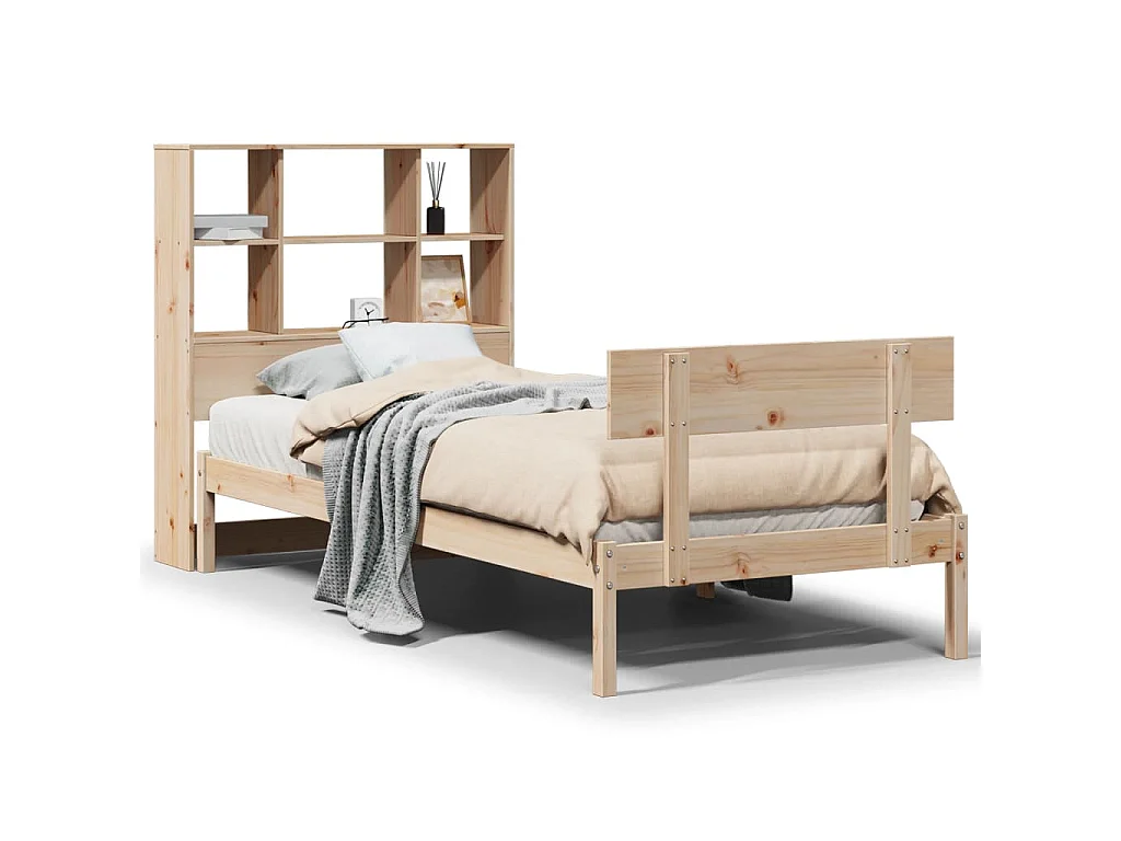 Letto Libreria senza Materasso 90x200 cm Legno Massello Pino