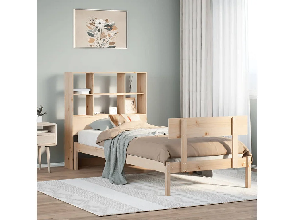 Letto Libreria senza Materasso 90x200 cm Legno Massello Pino
