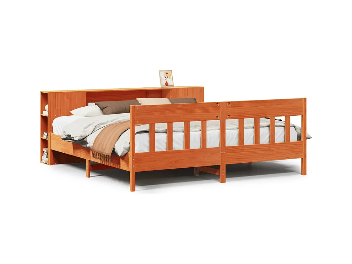 Massivholzbett mit Regal ohne Matratze Wachsbraun 180x200 cm