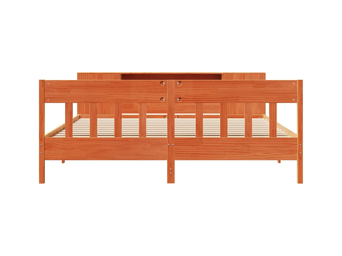 Massivholzbett mit Regal ohne Matratze Wachsbraun 180x200 cm