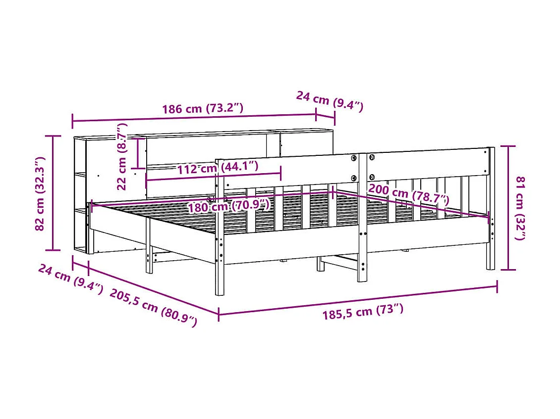 Massivholzbett mit Regal ohne Matratze Wachsbraun 180x200 cm