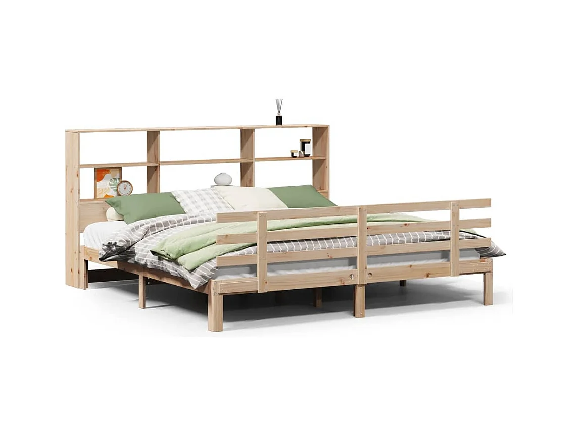 Lit bibliothèque sans matelas 180x200 cm bois massif de pin
