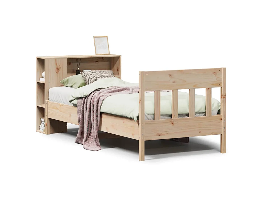 Lit bibliothèque sans matelas 75x190 cm bois de pin massif