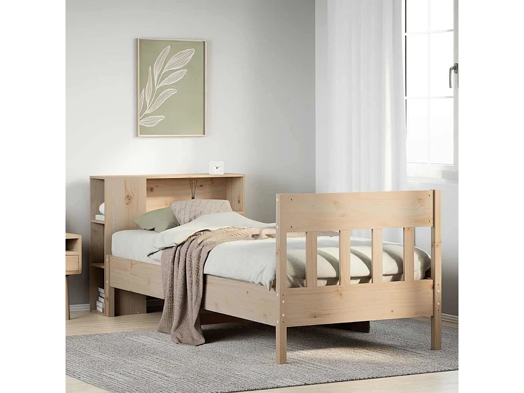 Lit bibliothèque sans matelas 75x190 cm bois de pin massif