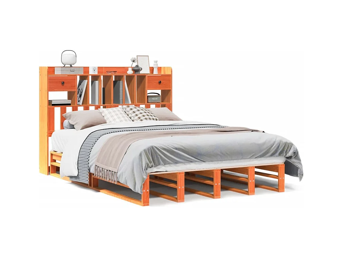 Lit bibliothèque sans matelas cire marron 150x200 cm pin massif