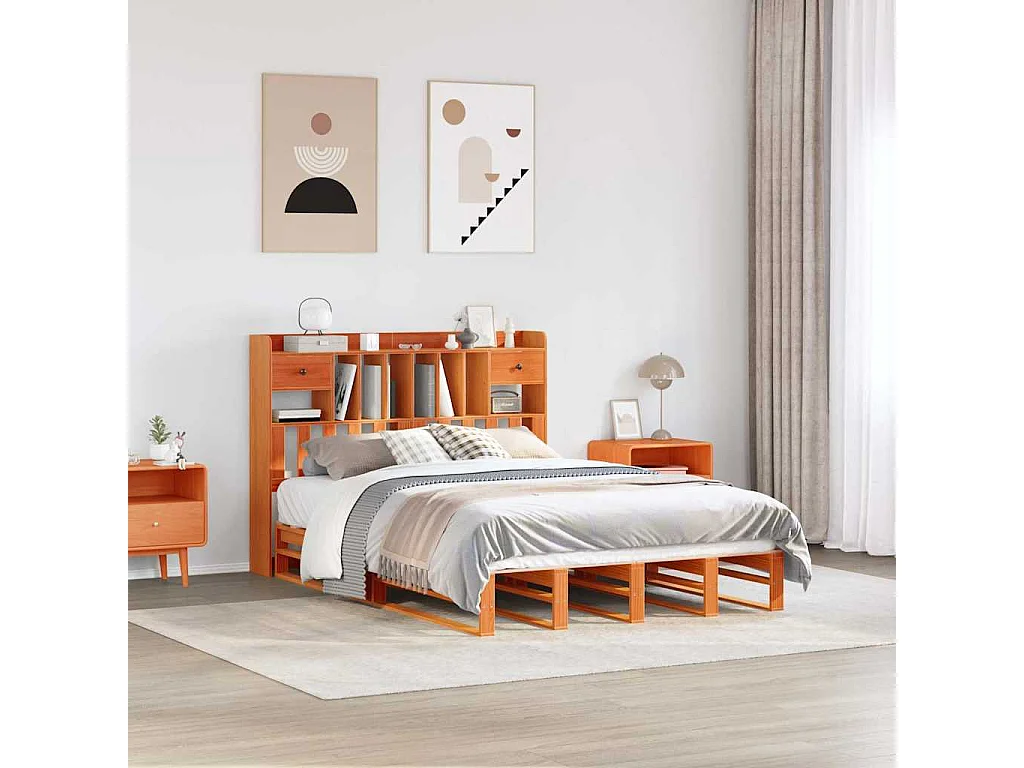 Cama com estante sem colchão 150x200 cm pinho maciço