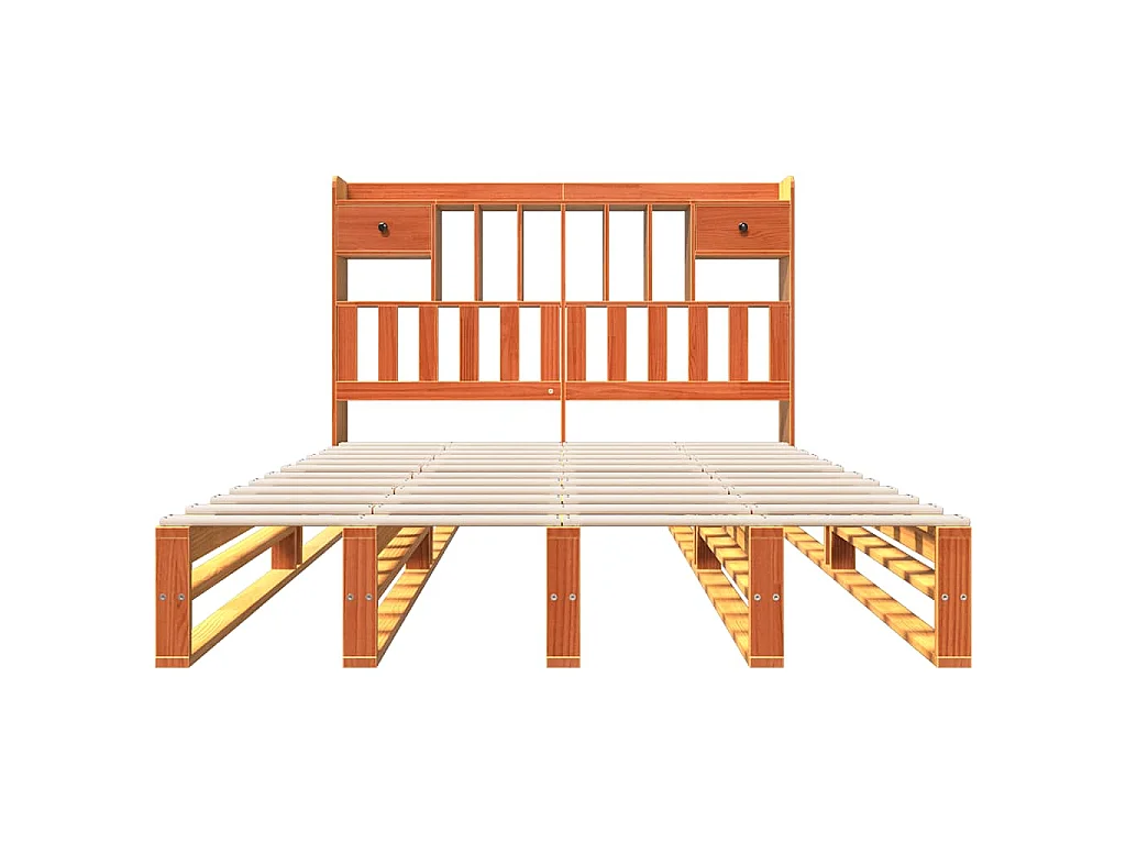 Bed met boekenkast zonder matras grenenhout wasbruin 150x200 cm
