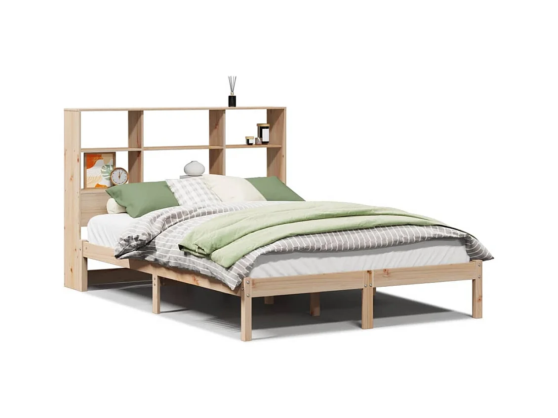 Lit bibliothèque sans matelas 135x190 cm bois de pin massif