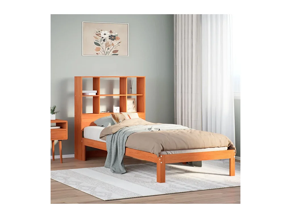 Massivholzbett mit Regal ohne Matratze Wachsbraun 100x200 cm