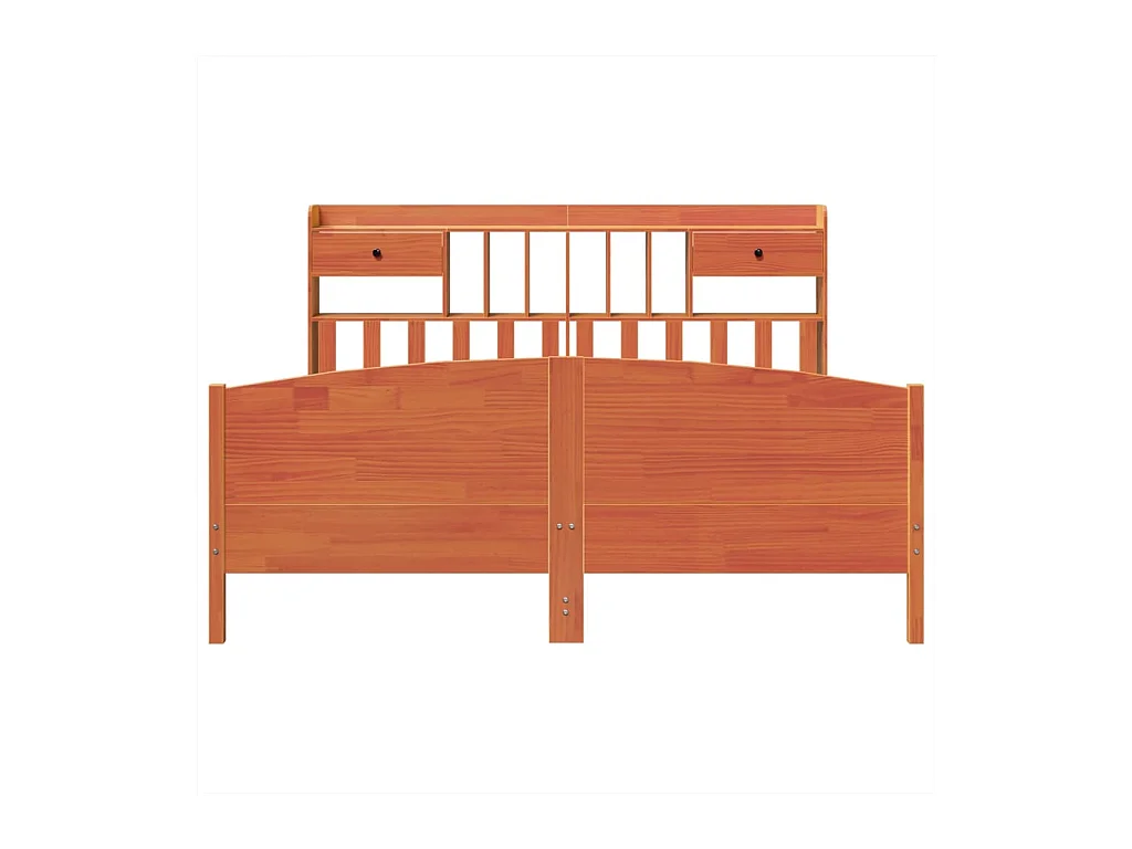 Lit bibliothèque sans matelas cire marron 200x200 cm pin massif