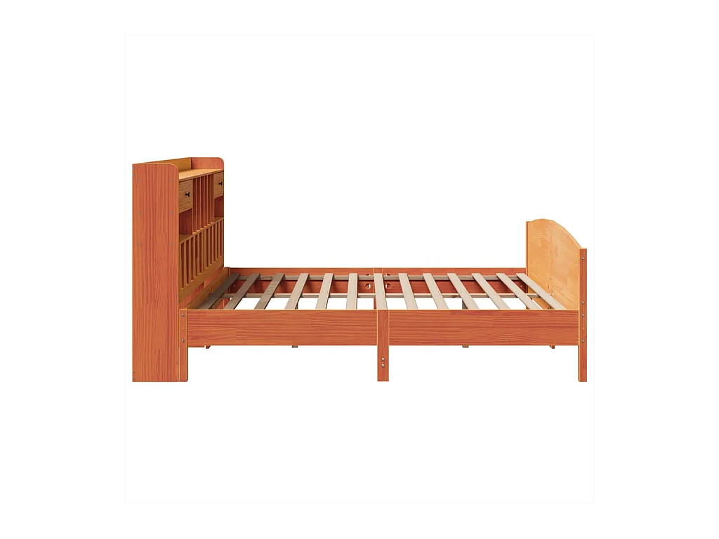 Lit bibliothèque sans matelas cire marron 200x200 cm pin massif