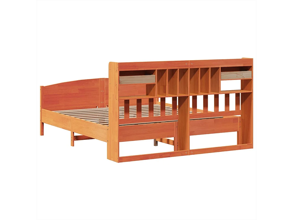 Massivholzbett mit Regal ohne Matratze Wachsbraun 200x200 cm