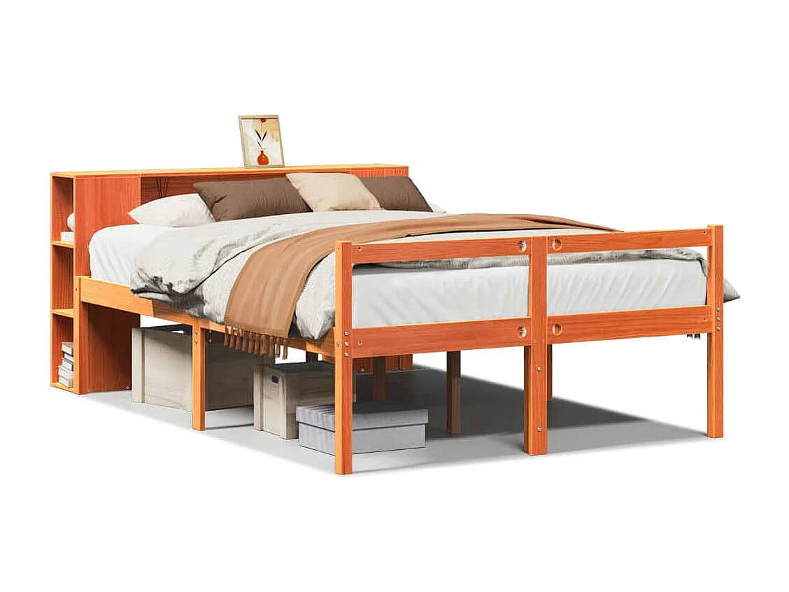 Bed met boekenkast zonder matras hout wasbruin 160x200 cm