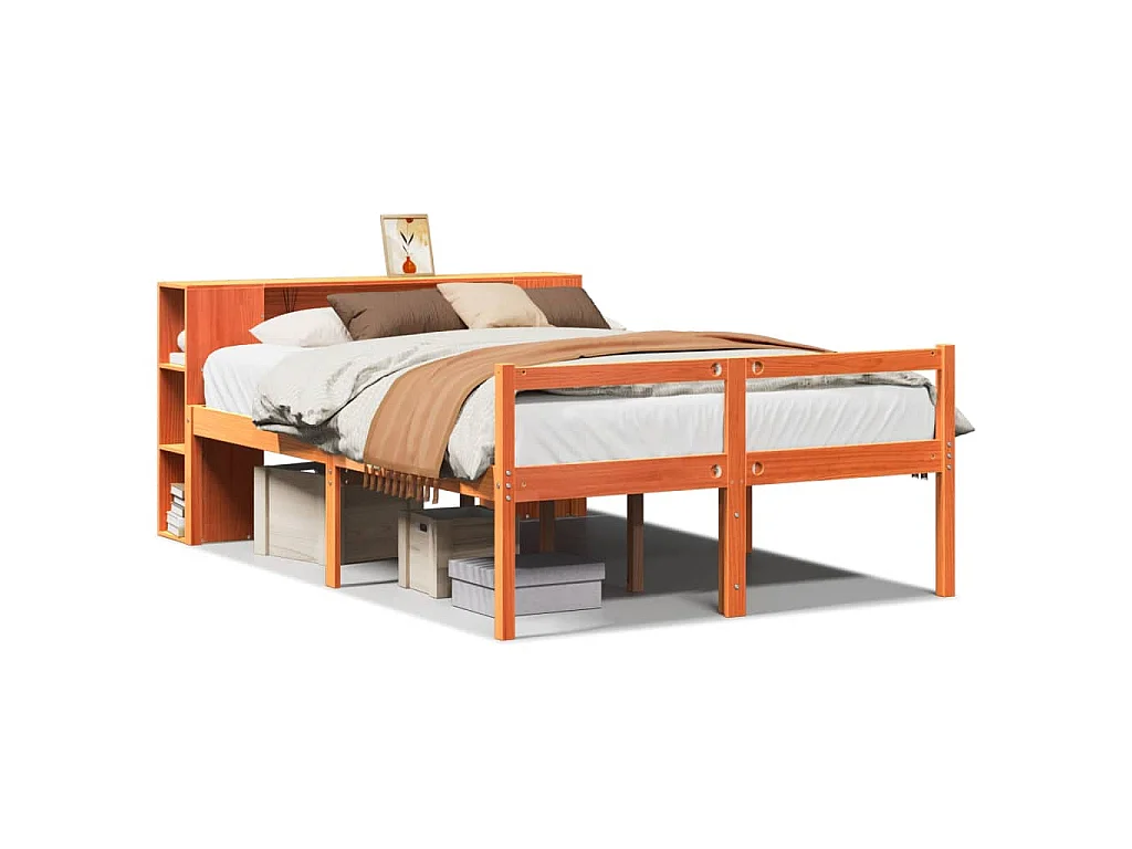 Letto Libreria senza Materasso Marrone Cera 160x200 cm Legno