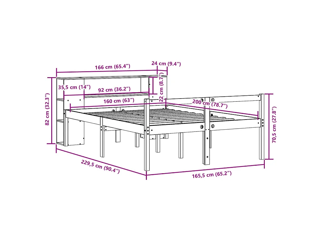 Letto Libreria senza Materasso Marrone Cera 160x200 cm Legno