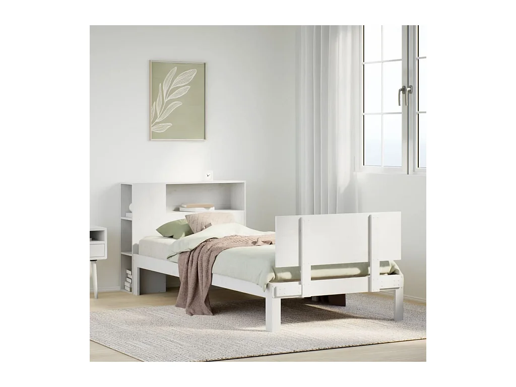 Lit bibliothèque sans matelas blanc 100x200 cm bois pin massif