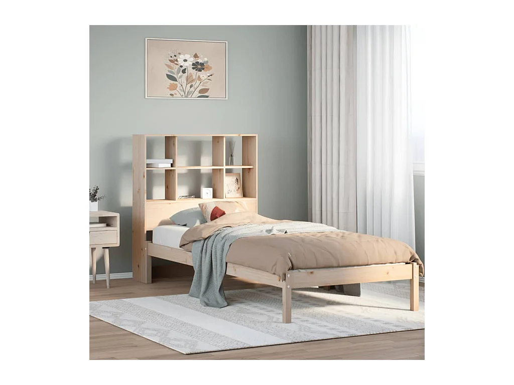 Lit bibliothèque sans matelas 90x200 cm bois de pin massif