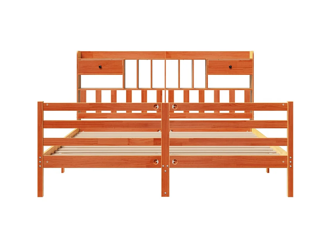 Lit bibliothèque sans matelas cire marron 200x200 cm pin massif