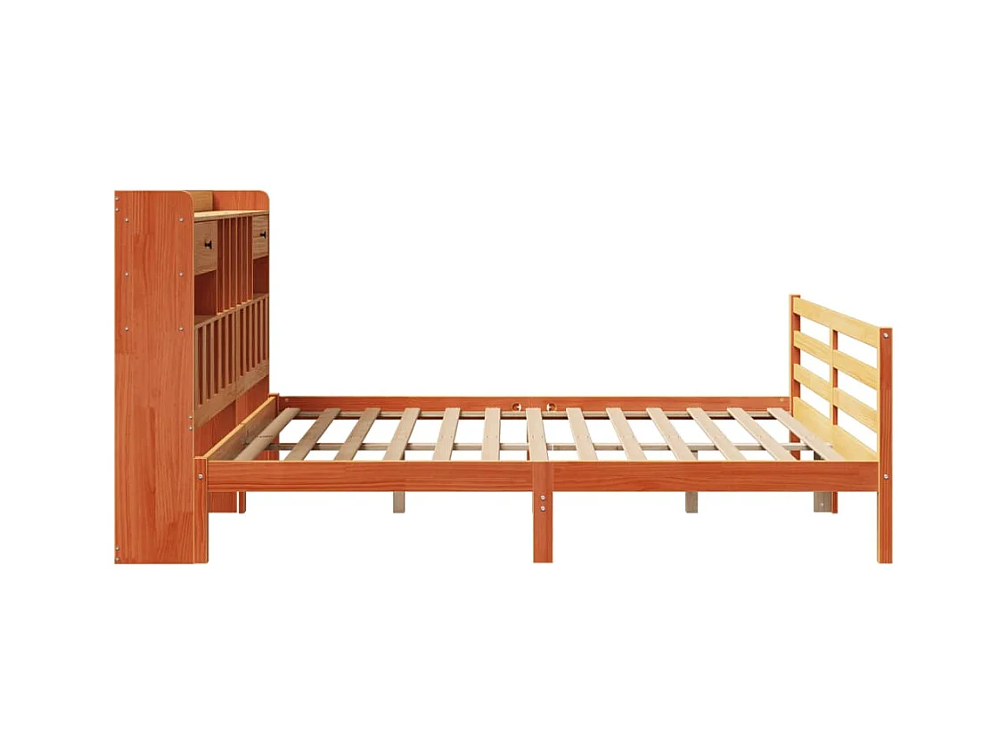 Lit bibliothèque sans matelas cire marron 200x200 cm pin massif