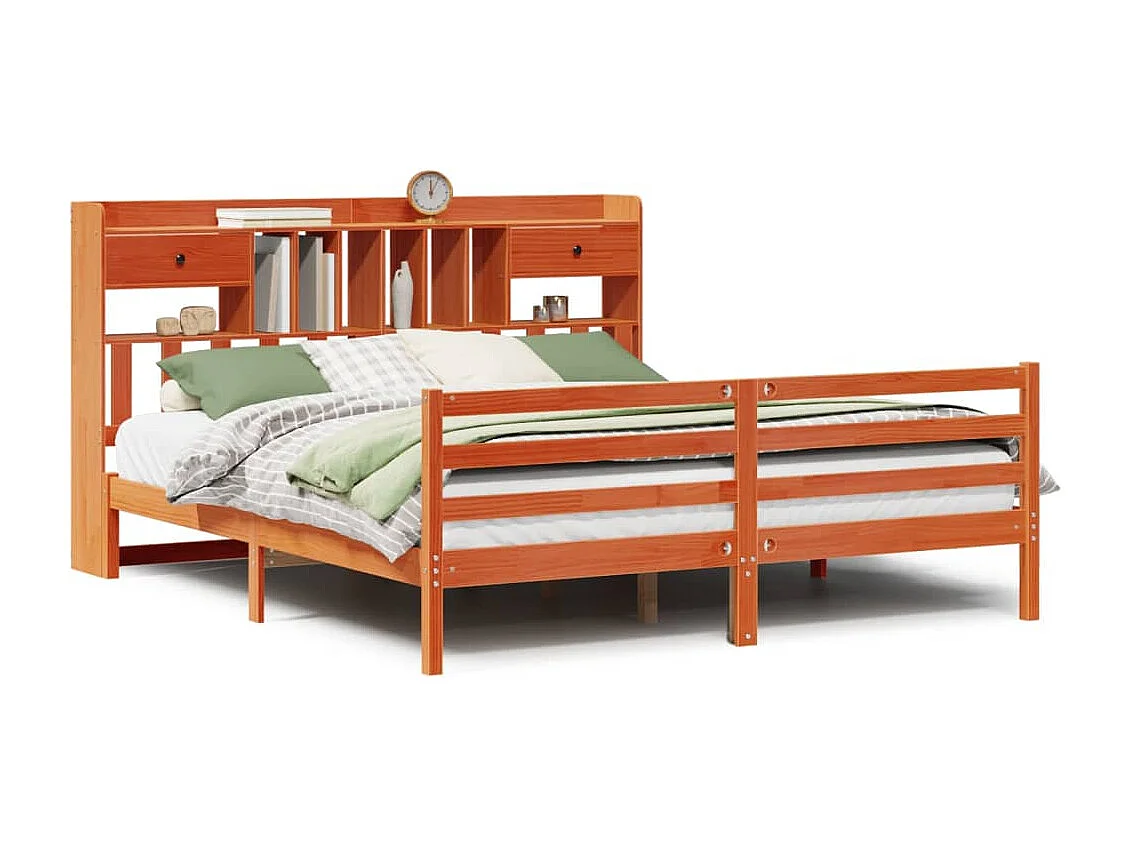 Massivholzbett mit Regal ohne Matratze Wachsbraun 200x200 cm