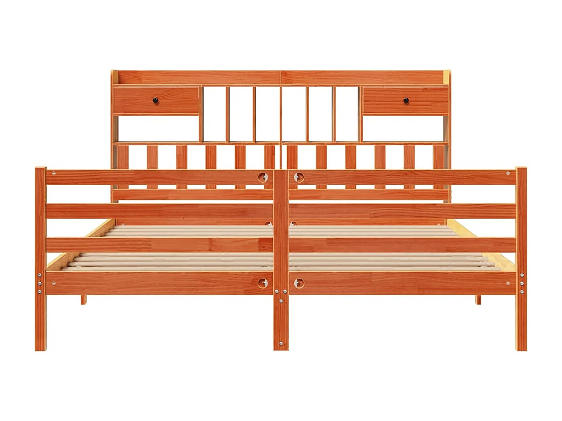Massivholzbett mit Regal ohne Matratze Wachsbraun 200x200 cm