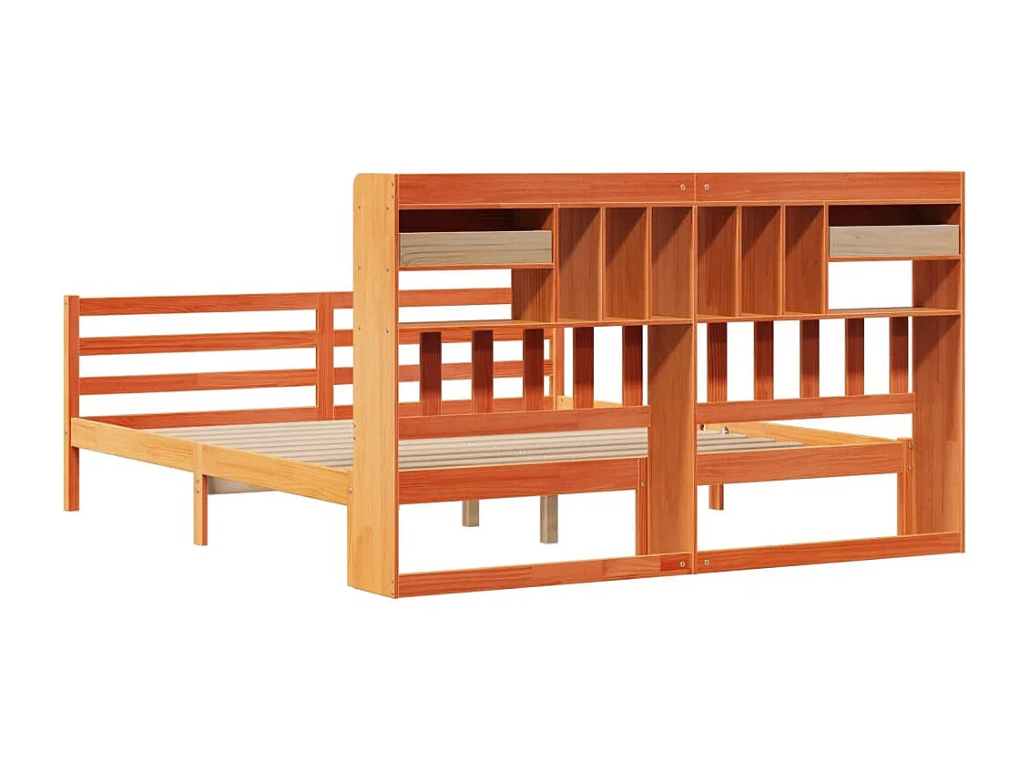 Massivholzbett mit Regal ohne Matratze Wachsbraun 200x200 cm
