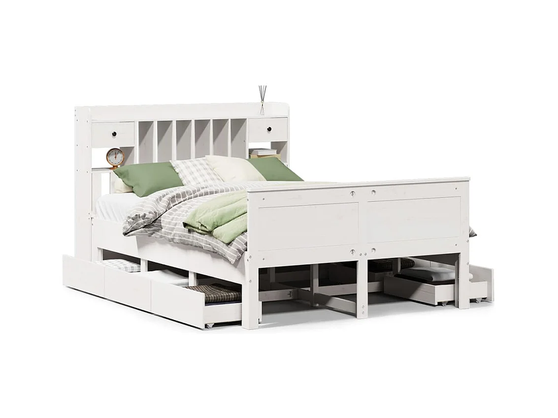 Massivholzbett mit Regal ohne Matratze Weiß 140x200 cm Kiefer