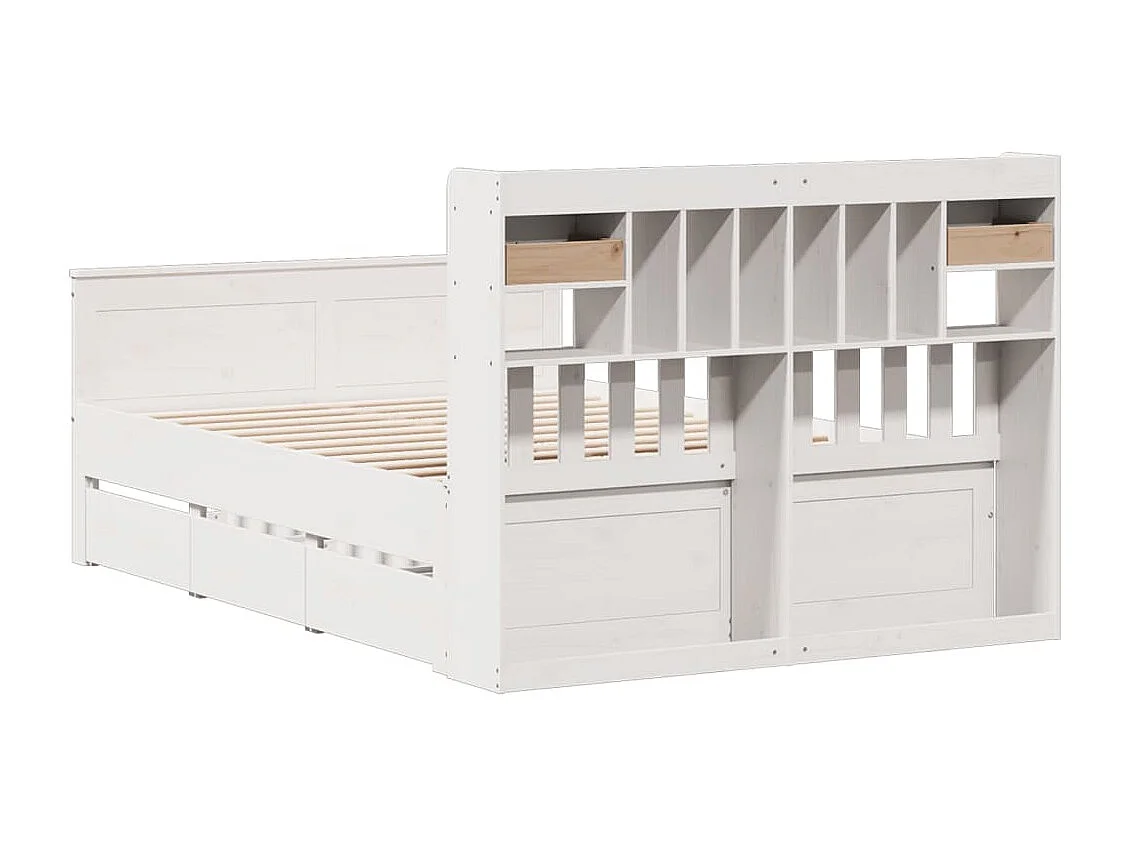 Bed met boekenkast zonder matras grenenhout wit 140x200 cm