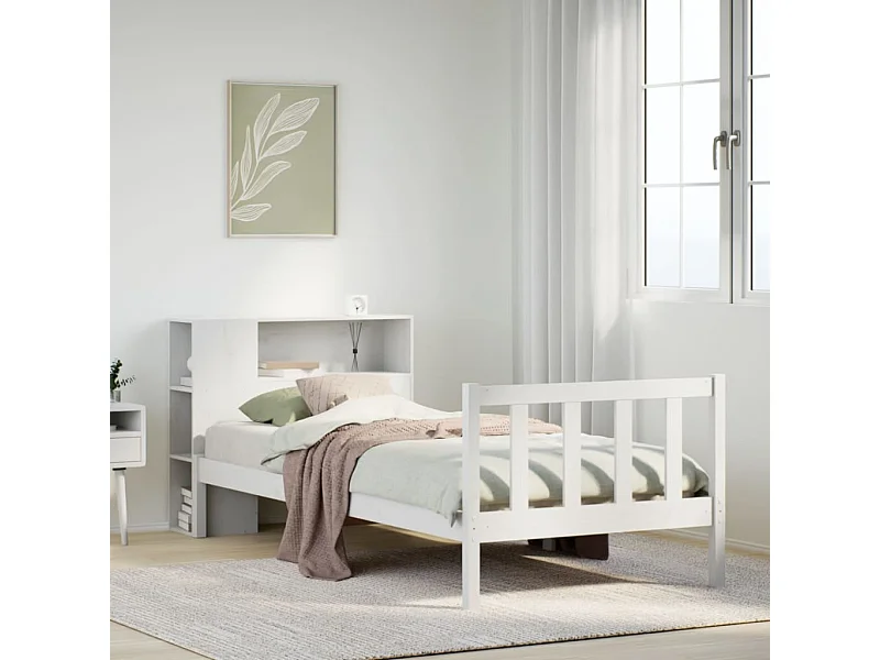 Cama con estantería sin colchón madera maciza blanca 75x190 cm