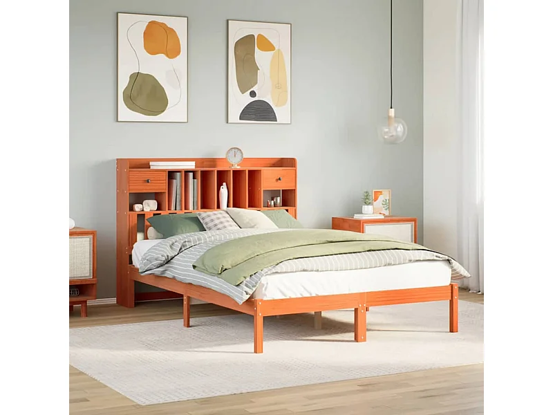 Letto Libreria senza Materasso Marrone Cera 150x200 cm in Pino