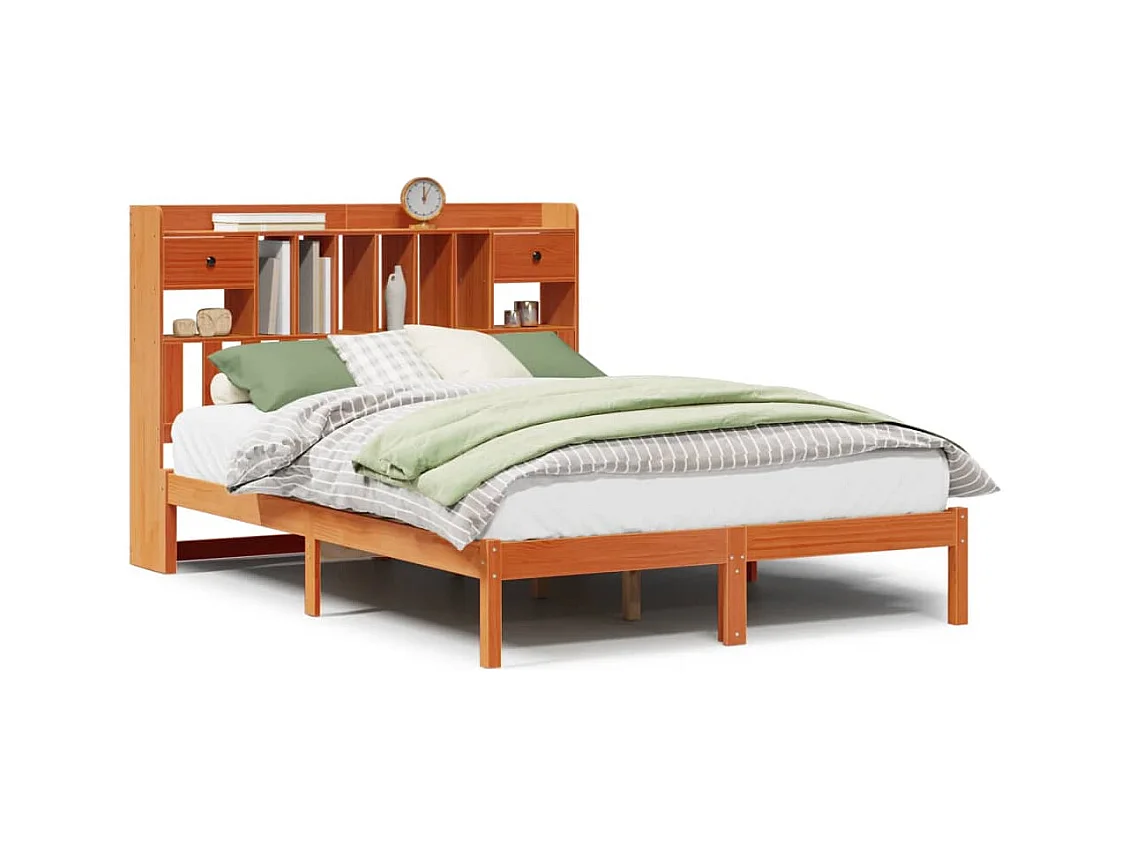 Letto Libreria senza Materasso Marrone Cera 150x200 cm in Pino