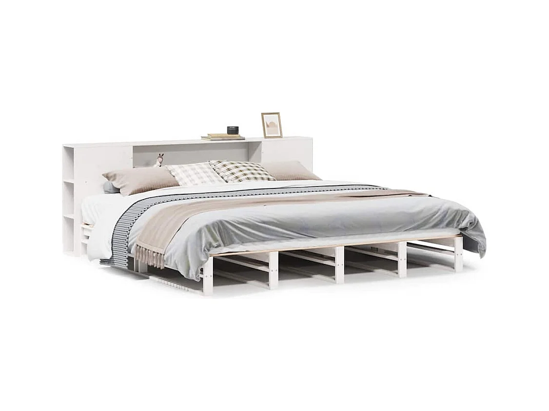 Lit bibliothèque sans matelas blanc 200x200 cm bois massif