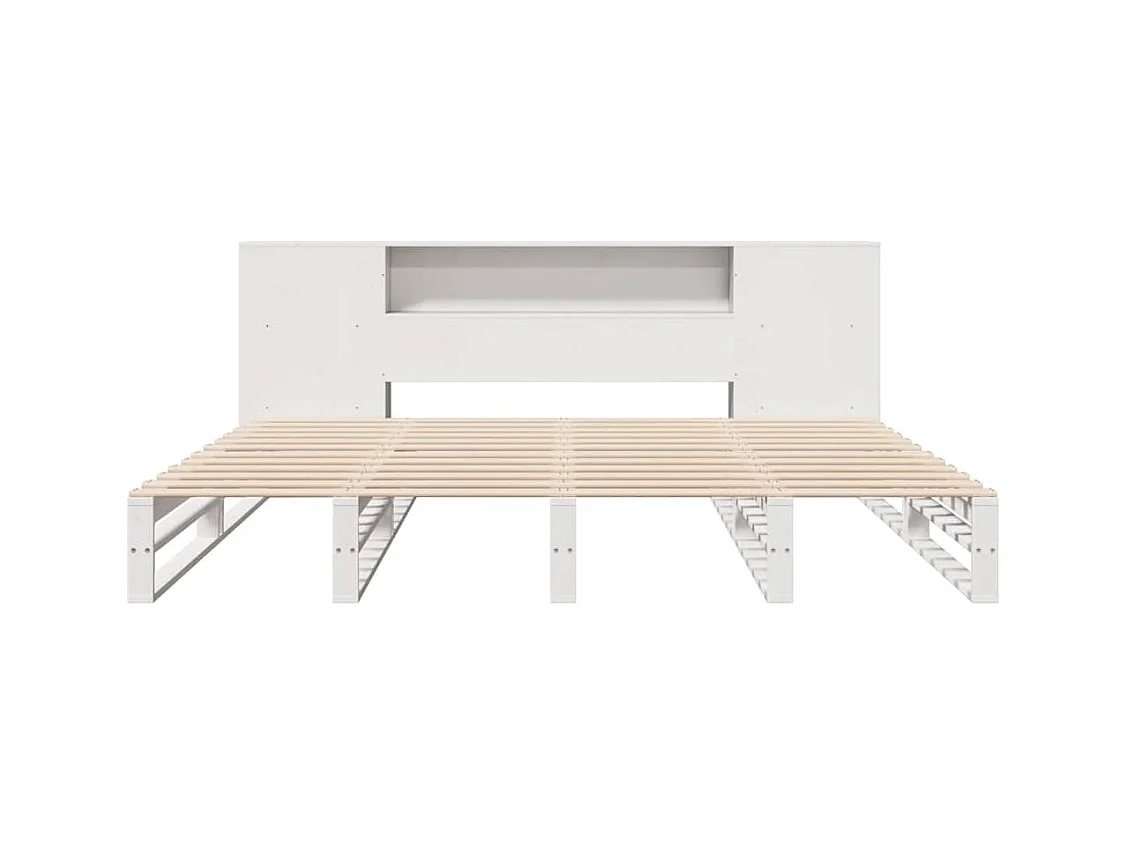 Lit bibliothèque sans matelas blanc 200x200 cm bois massif