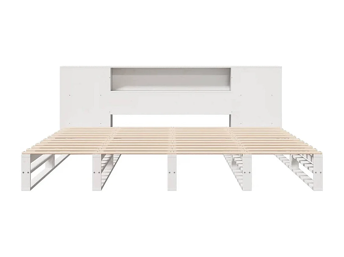 Lit bibliothèque sans matelas blanc 200x200 cm bois massif