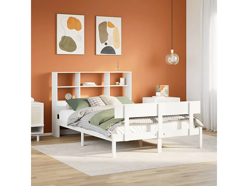 Bed met boekenkast zonder matras grenenhout wit 120x190 cm