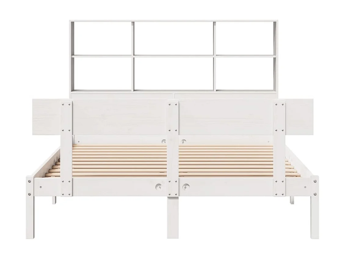 Massivholzbett mit Regal ohne Matratze Weiß 120x190 cm Kiefer