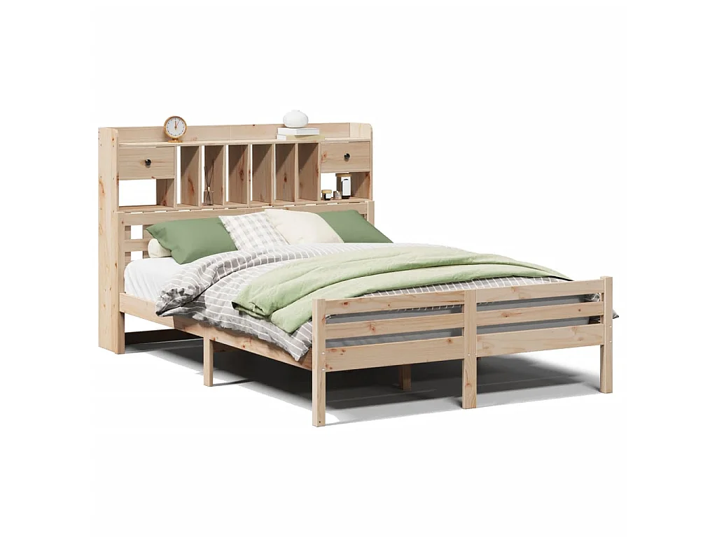 Cama con estantería sin colchón madera maciza de pino 140x200cm