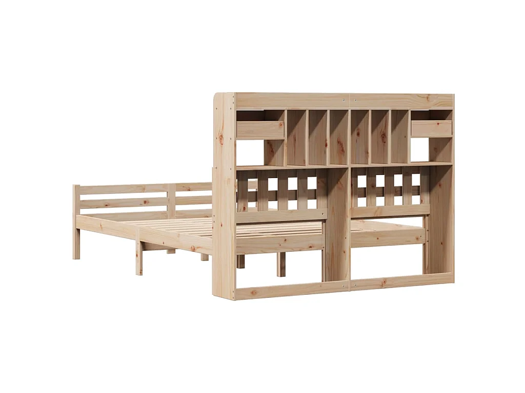 Cama con estantería sin colchón madera maciza de pino 140x200cm