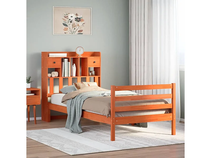 Cama con estantería sin colchón madera maciza marrón 100x200 cm