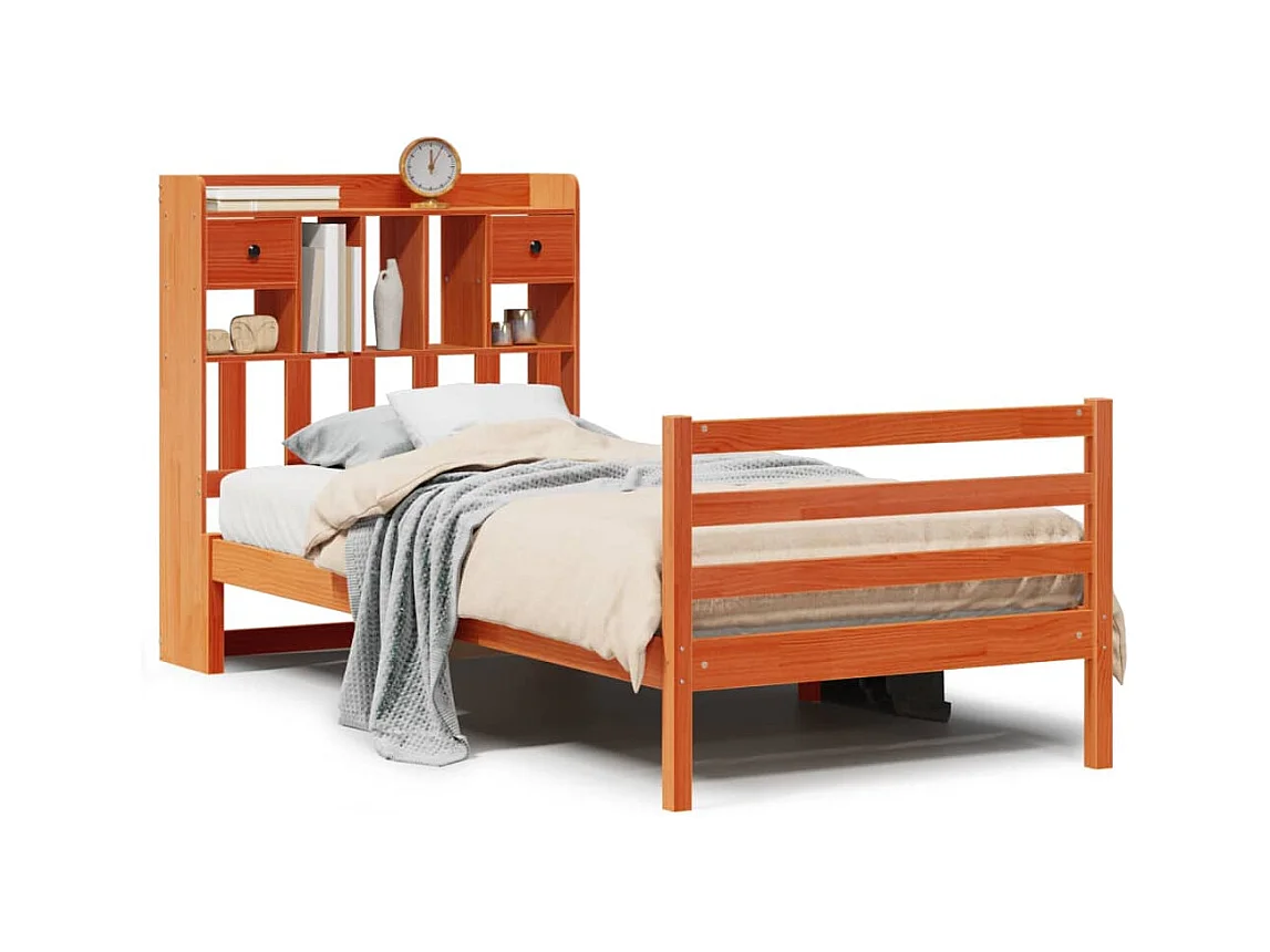 Lit bibliothèque sans matelas cire marron 100x200 cm pin massif