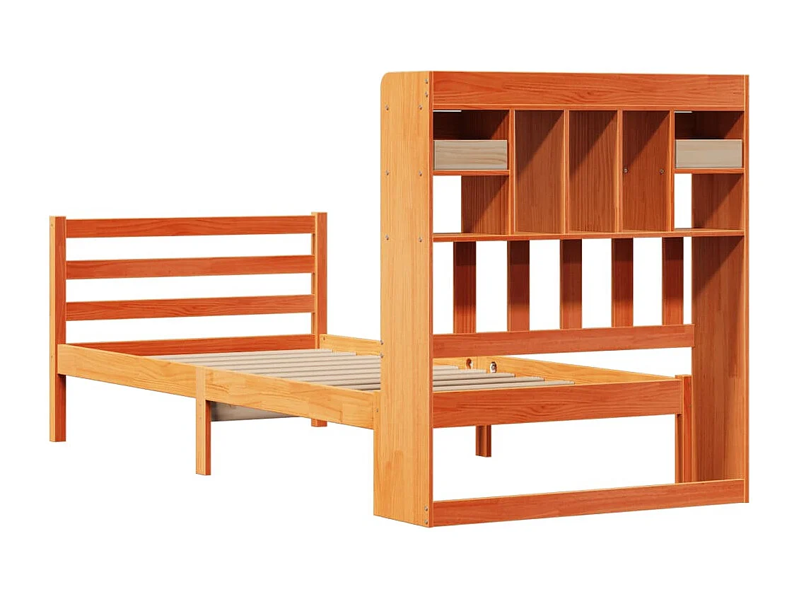 Lit bibliothèque sans matelas cire marron 100x200 cm pin massif